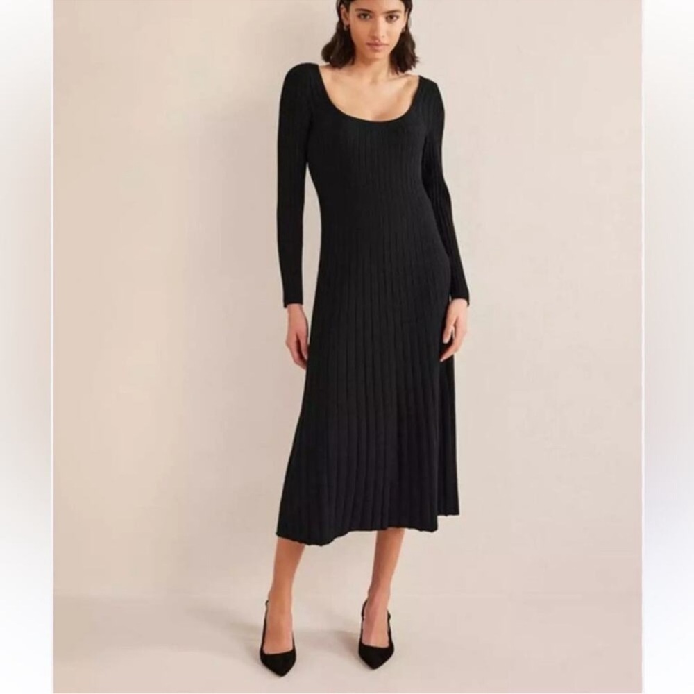 Boden Navy Blue Scoop Neck Rib Knit Midi Sweater Dress Preppy Office Fall